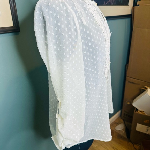 Daniel Rainn Flowy Beige Bib Collar Blouse with Pleated Details - Picture 3 of 5